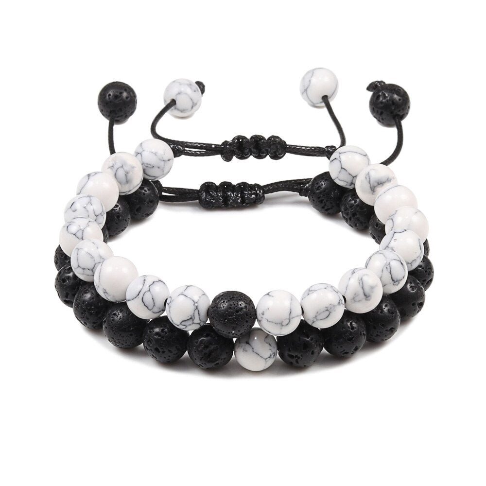 2pcs / Double Bracelets en Turquoise blanche et Œil de tigre "Sagesse & Conscience" - Ajustable