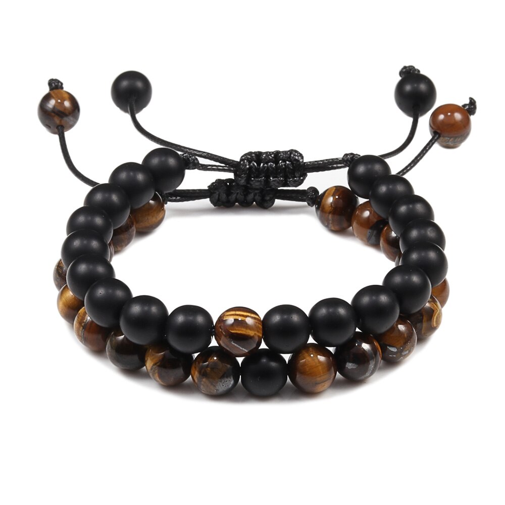 2pcs / Double Bracelets en Turquoise blanche et Œil de tigre "Sagesse & Conscience" - Ajustable