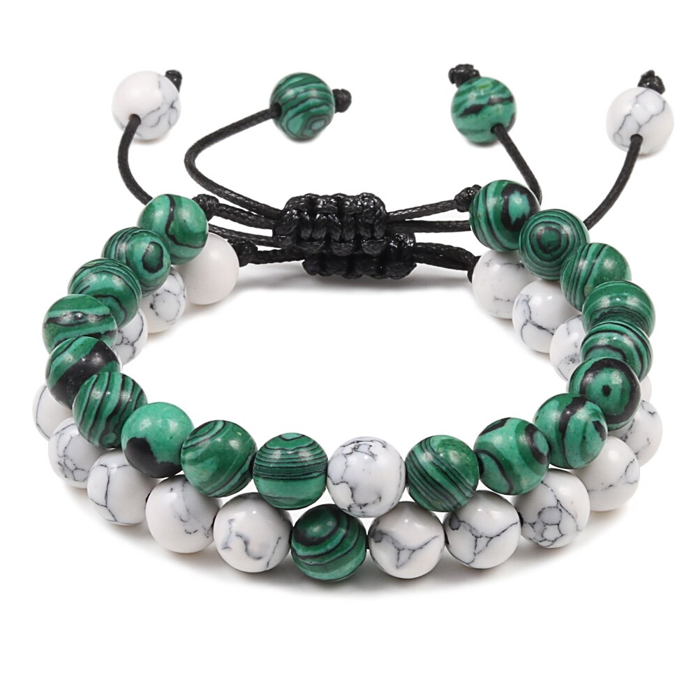 2pcs / Double Bracelets en Turquoise blanche et Œil de tigre "Sagesse & Conscience" - Ajustable
