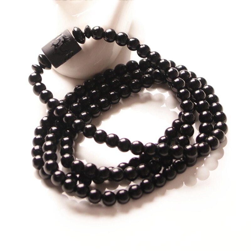 VITALITÉ ET ENERGIE - BRACELET BOUDDHA EN OBSIDIENNE NOIRE - AMULETTE BONHEUR