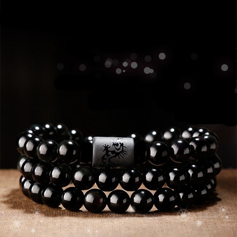 VITALITÉ ET ENERGIE - BRACELET BOUDDHA EN OBSIDIENNE NOIRE - AMULETTE BONHEUR