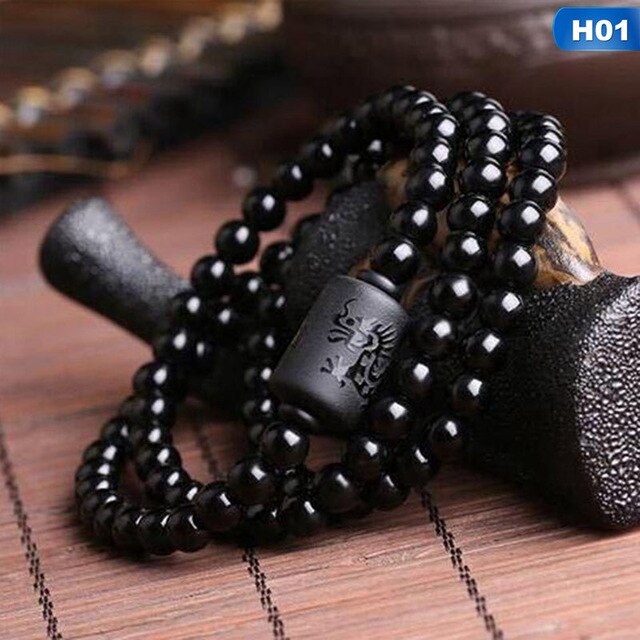 VITALITÉ ET ENERGIE - BRACELET BOUDDHA EN OBSIDIENNE NOIRE - AMULETTE BONHEUR